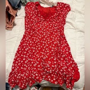 Jcrew Red Floral Wrap Dress with Ruffle Hem